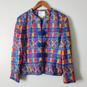 Vintage Adrianna Papell | Rare Retro Colorful Silk Button Blazer